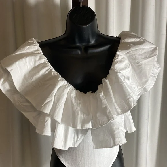 ZARA NEW RUFFLE SLEEVE BODYSUIT RIBBED Size M - Picture 7 of 12